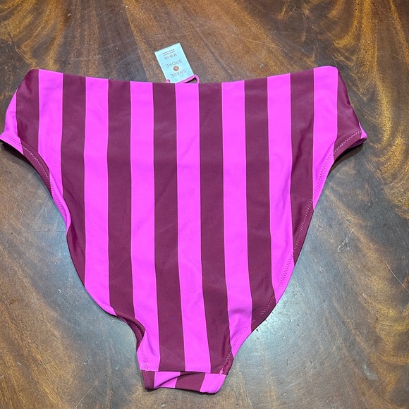 Shade & Shore Pink and Burgundy Striped Bikini Bottom - Picture 3 of 3